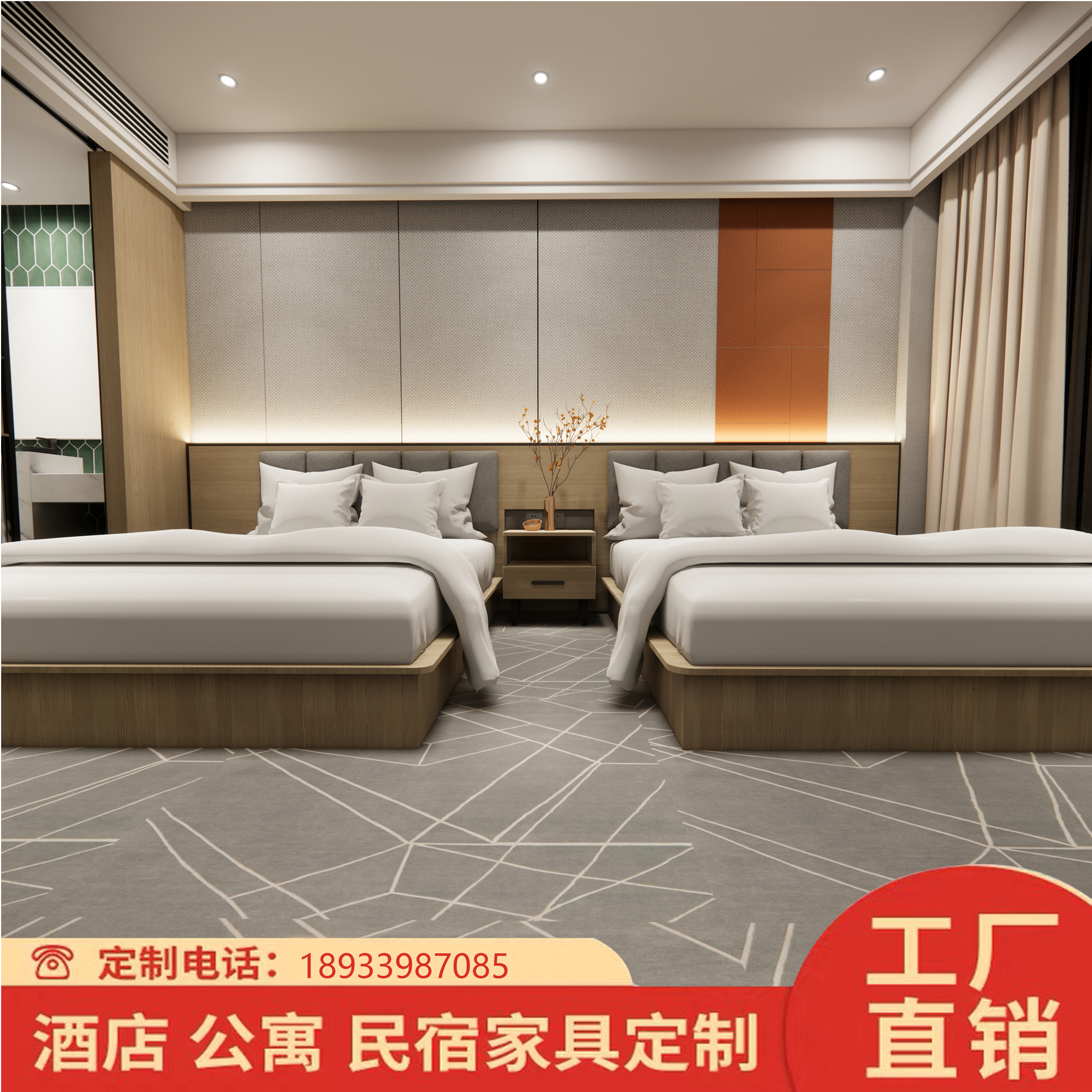 Direct sales hotel apartment bed frame full set of furniture custom luxury 1 2 meters standard double modern hotel wardrobe TV table