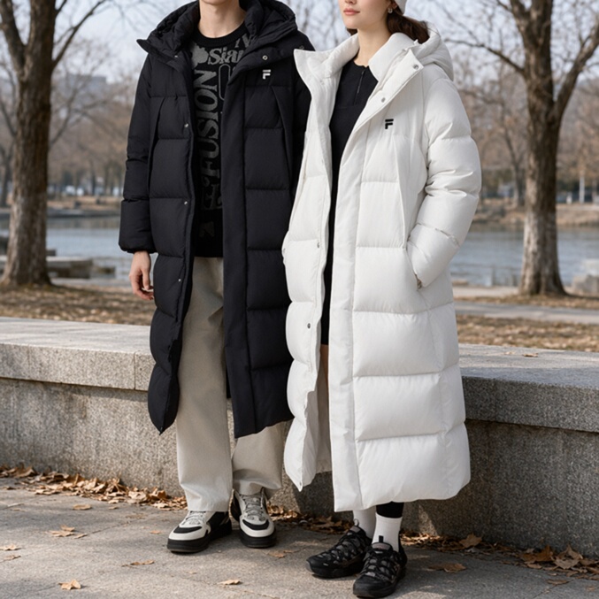 Fila Trendy Brand Couple's Long down Jacket 2025 Winter Hooded Coat T11U543905F