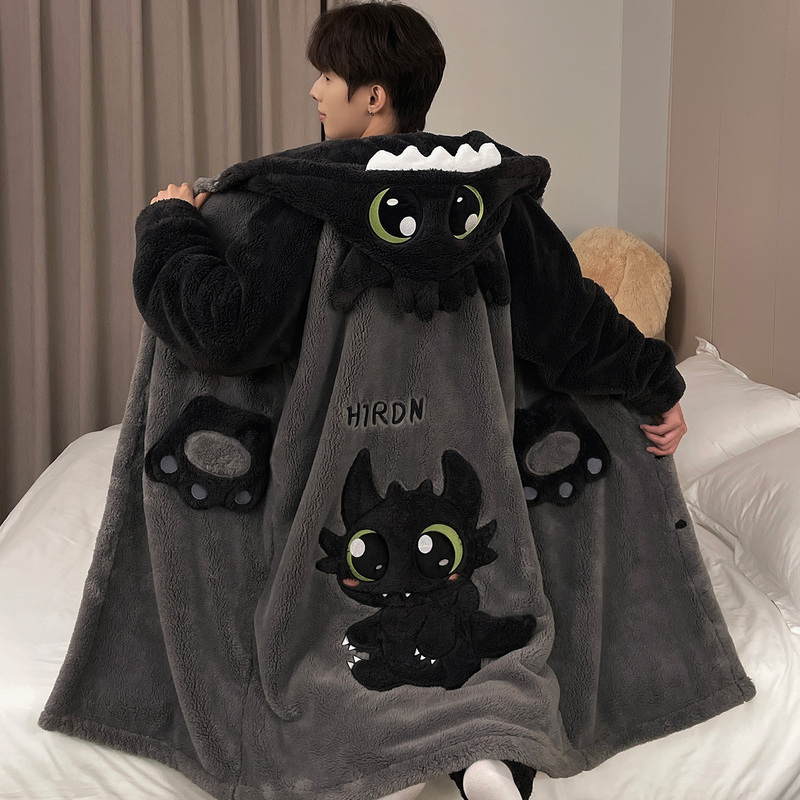 Pajamas for Men in Autumn and Winter, Coral Velvet Nightgown for Men, Fleece-Lined and Thickened, Teenagers' Winter Bathrobe, Boys' Home Clothes Pajamas for Men in Autumn and Winter, Coral Velvet Nightgown for Men, Fleece-Lined and Thickened, Teenagers' Winter Bathrobe, Boys' Home Clothes