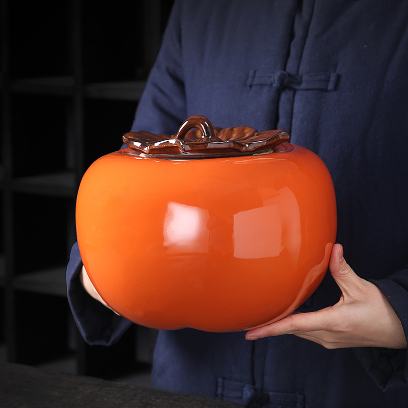 Tea Leaf Jar Ceramic Seals Moisture-proof Personality Creative Persimmon candy storage jar Extra Large size Small size Home Woke Tea Jar