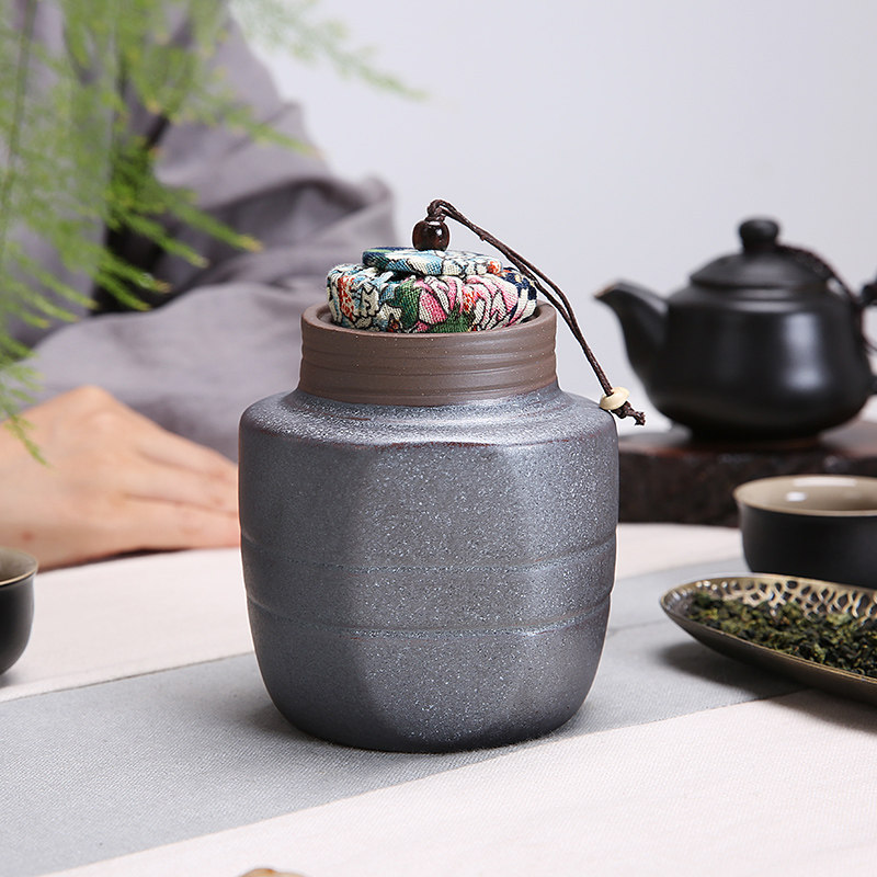 Stoneware tea jar small ceramic decanting tea jar sealed storage jar black tea dendrobium pill bottle box