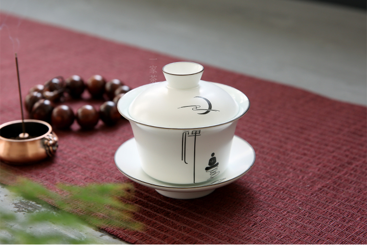 Cừu béo trắng bọc gốm bát Kung Fu bộ lớn ba mảnh bìa bát trà Jing bát trà hoàn chỉnh thiết lập tùy chỉnh - Trà sứ bộ ấm chén pha trà đẹp