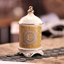 High-end luxury toothpick tube European ceramic toothpick bottle living room toothpick box table toothpick pot household cotton sign bucket