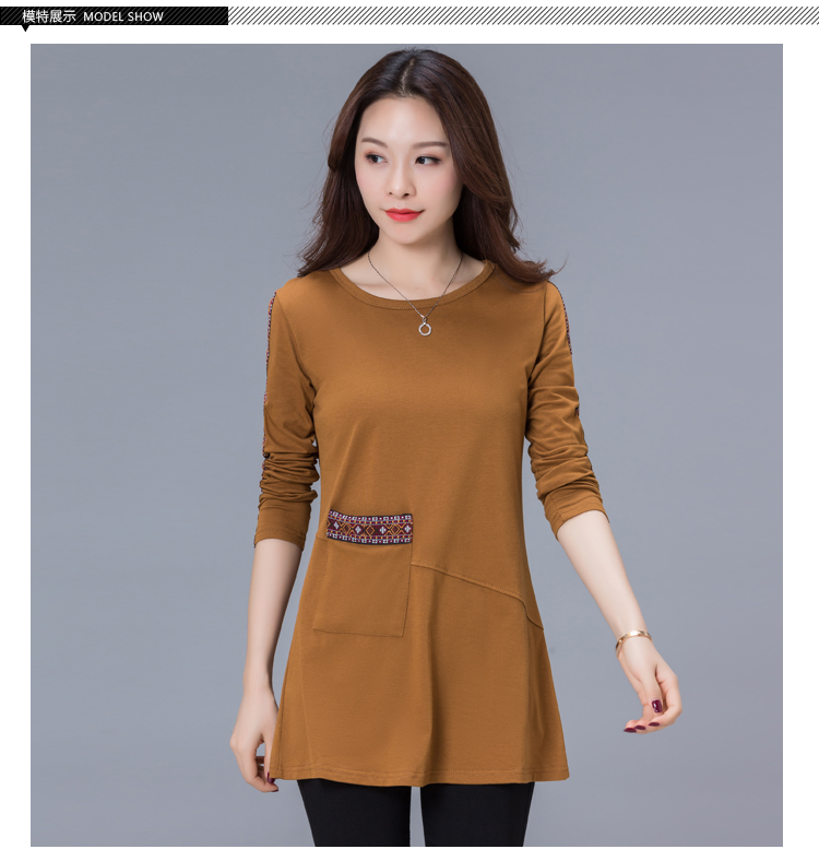 Mẹ béo với áo mùa thu 30 - 40 tuổi Áo thun cotton nữ dài tay rộng rãi áo sơ mi nữ cỡ trung áo khoác mỏng cho phụ nữ trung niên