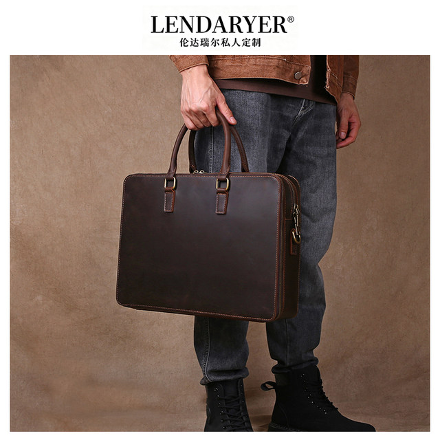 Lendaryer Briefcase Men's New Classy Retro Style Business Handbag Genuine Leather First Layer Cowhide Computer Bag
