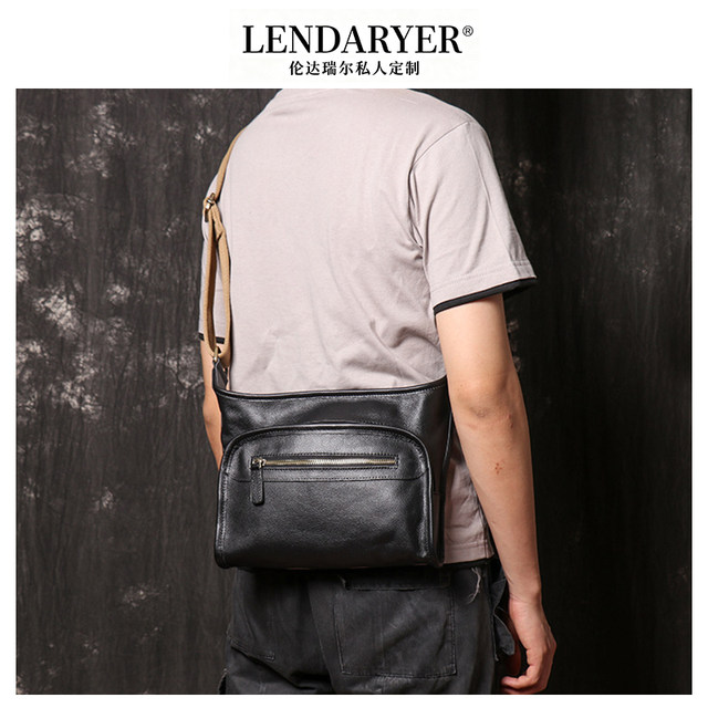 Lendaryer Single Shoulder Bag for Men, Genuine Leather, Close-Fitting, Large-Capacity Crossbody Bag, Multi-Functional Business Travel Portable Backpack