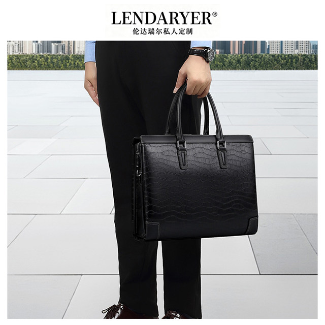 Lendaryer Briefcase Men's High-End Large-Capacity First-Layer Cowhide Handbag Business Work Clothing Casual Computer Bag