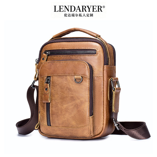 Lendaryer Single Shoulder Bag for Men, Genuine Leather, European and American Retro Trendy Large-Capacity Crossbody Bag, Simple Vertical Style Shoulder Bag