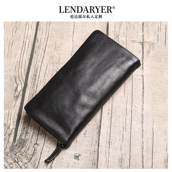Lendaryer Men's Genuine Leather Zipper Clutch Bag, Long Style, Large Capacity, Fashionable Casual Wallet, Business Travel Clutch Bag