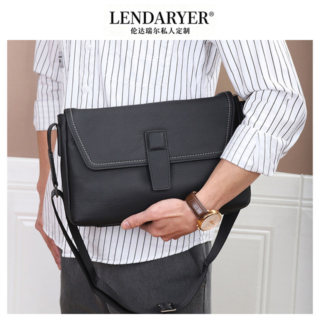 Lendaryer Shoulder Bag Men's New First-Layer Cowhide Messenger Bag Business Casual Work Clothing Large-Capacity Handbag