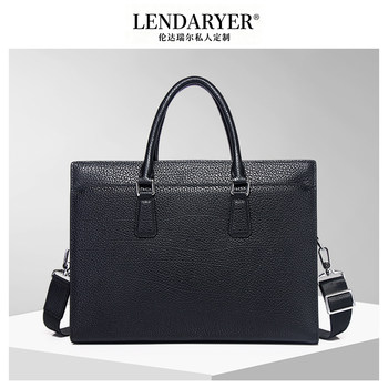 Lendaryer Briefcase Men's Genuine Leather First-Layer Cowhide Handbag Business Travel Multi-Compartment Computer Bag