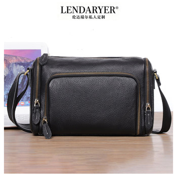 Lendaryer Shoulder Bag Men's New Classy Retro Handmade Cylindrical Horizontal Crossbody Bag Large Capacity Handbag