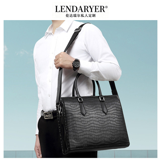 Lendaryer Briefcase Men's Genuine Leather Business Casual Large-Capacity Computer Bag Travel Portable Simple Handbag