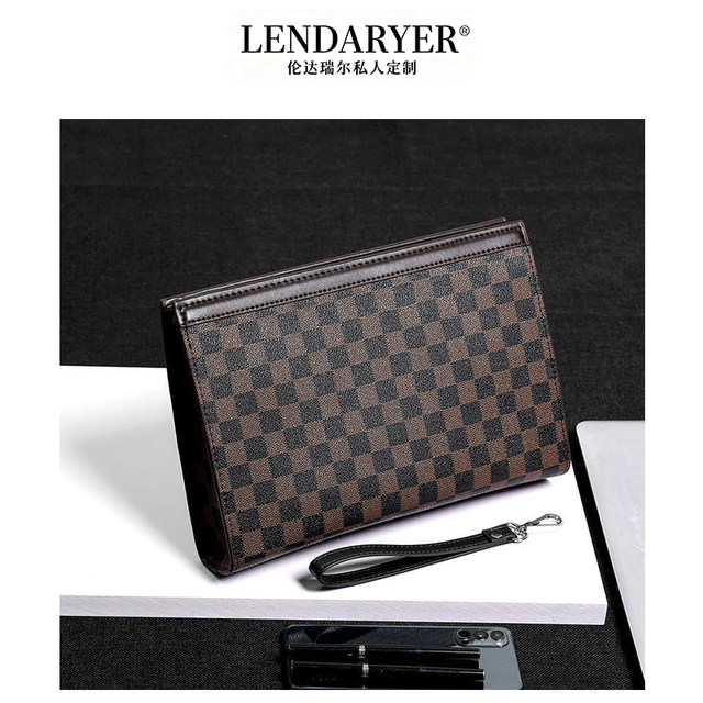 Lendaryer New Clutch Bag Soft Leather Clutch Bag for Men Large Capacity Classy Business Casual Woven Toiletry Bag