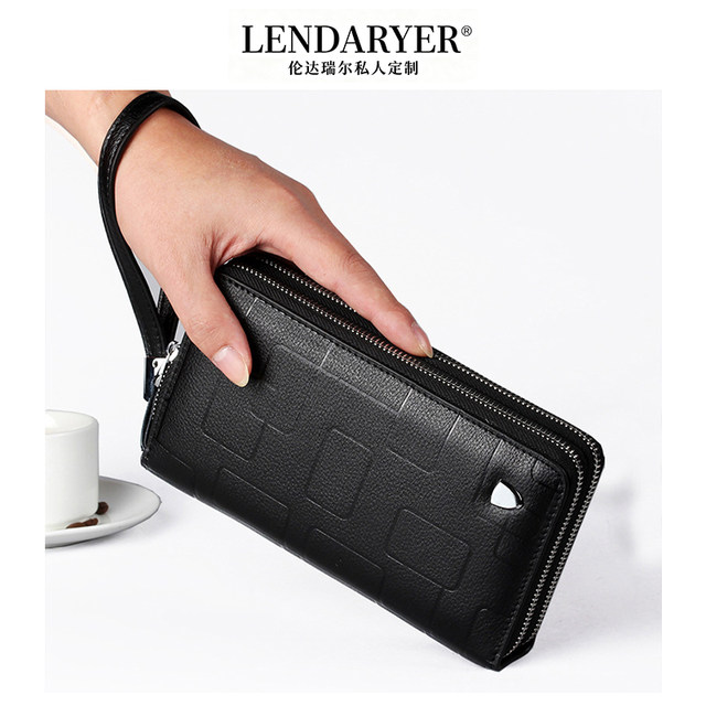 Lendaryer Long Zipper Clutch Leather Luxury Wallet Simple Geometric Phone Bag Casual Handbag for Men