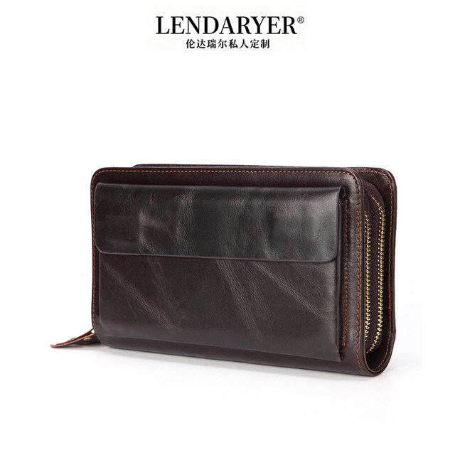 Lendaryer Men's Long Clutch Bag First-Layer Cowhide Wallet Business Multi-Functional Clutch Bag Genuine Leather Wallet