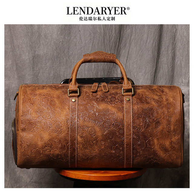 Lendaryer Travel Bag Men's New Retro Embossed Leather Handbag Large Capacity Business Commuter Briefcase