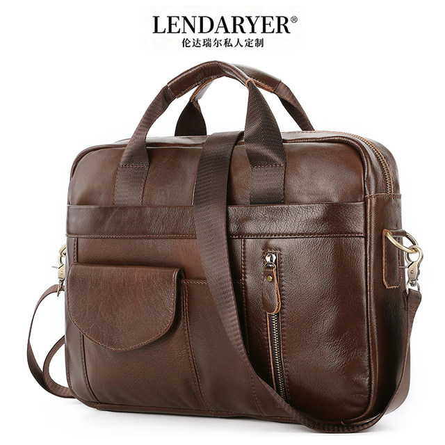 Lendaryer Single Shoulder Bag for Men, First Layer Cowhide, Simple Business Casual Crossbody Bag, Multifunctional Portable Computer Bag