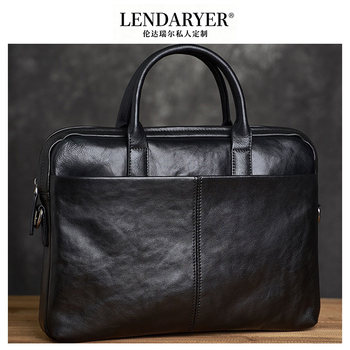 Lendaryer Briefcase Men's New High-End Retro Leather Handbag Business Casual Large-Capacity Shoulder Bag