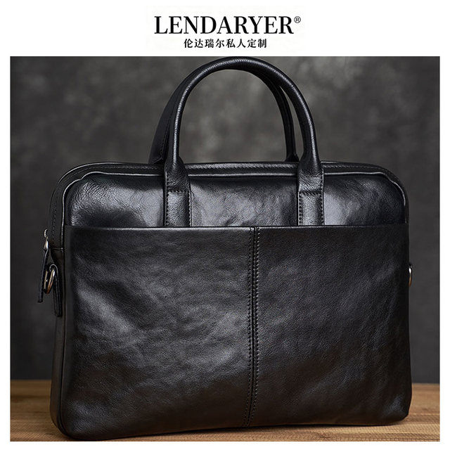 Lendaryer Briefcase Men's New High-End Retro Leather Handbag Business Casual Large-Capacity Shoulder Bag