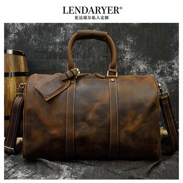 Lendaryer Travel Bag Men's Crazy Horse Leather Retro Handbag Large Capacity Sports Fitness Bag Universal Shoulder Bag
