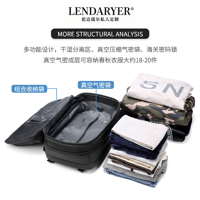 Lendaryer Business Backpack Men's Travel Vacuum Compression Bag Large Capacity Commuter Backpack Travel Computer Bag