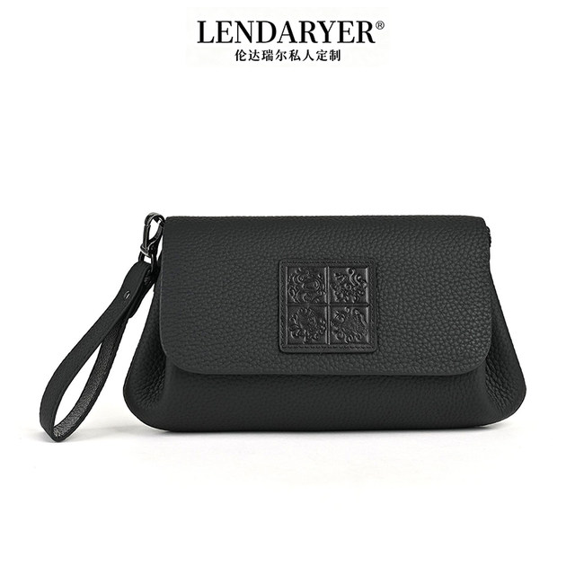 Lendaryer Clutch Bag Men's New Style Light Luxury Casual Zipper Wallet First-Layer Cowhide Simple Fashion Handbag