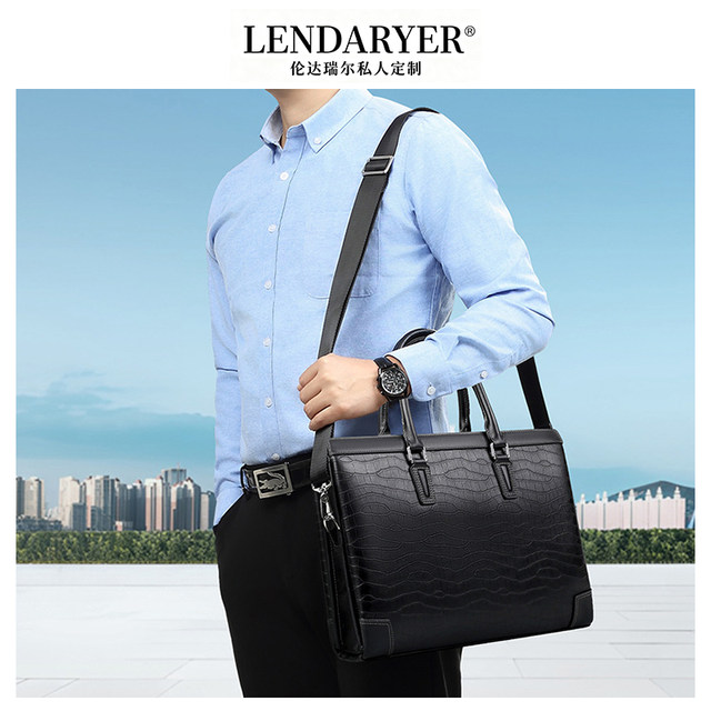 Lendaryer Briefcase Men's High-End Large-Capacity First-Layer Cowhide Handbag Business Work Clothing Casual Computer Bag