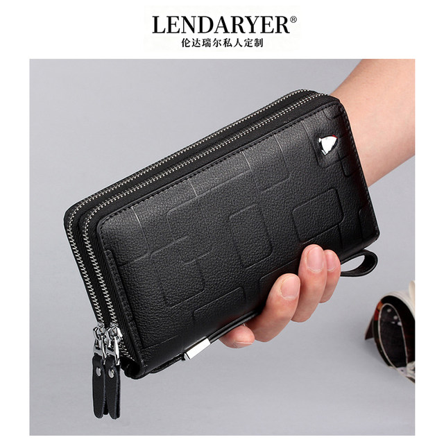 Lendaryer Long Zipper Clutch Leather Luxury Wallet Simple Geometric Phone Bag Casual Handbag for Men
