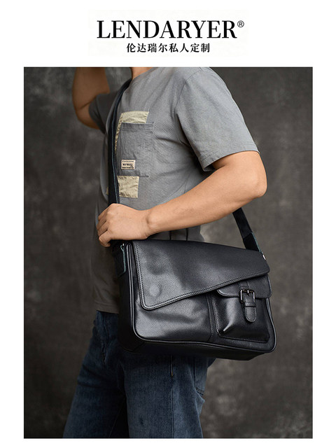 Lendaryer Single Shoulder Bag for Men, Unique Design, Large Capacity, Crossbody, Selected Cowhide, Casual Business Commuter Bag