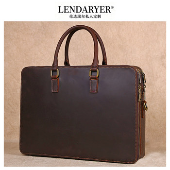 Lendaryer Briefcase Men's New Classy Retro Style Business Handbag Genuine Leather First Layer Cowhide Computer Bag