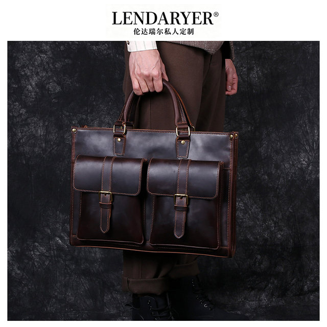 Lendaryer Briefcase Men's New Classy Genuine Leather First-Layer Cowhide Computer Bag Retro Style Shoulder Handbag