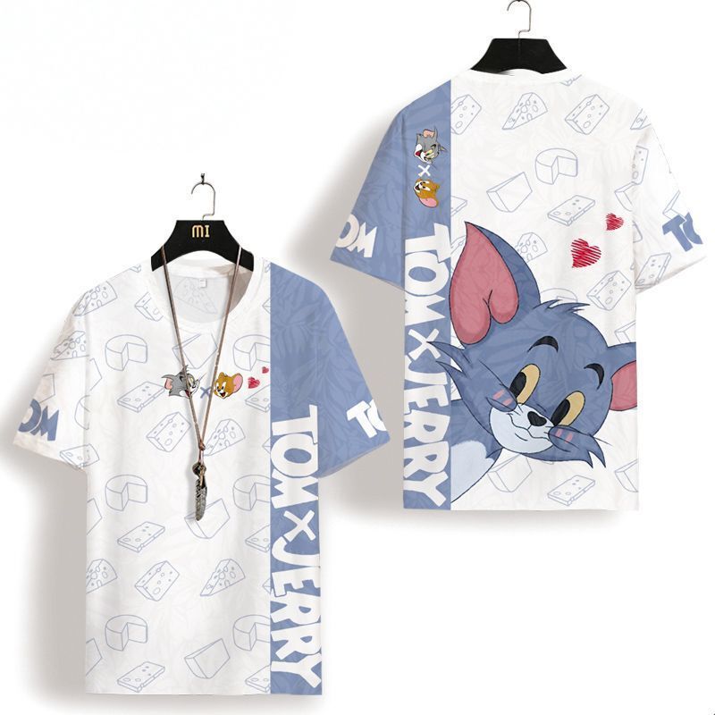 Tom and Jerry Anime Collaboration Short-Sleeve Men's T-Shirt Tom and Jerry 2025 New Oversize Clothing Trend
