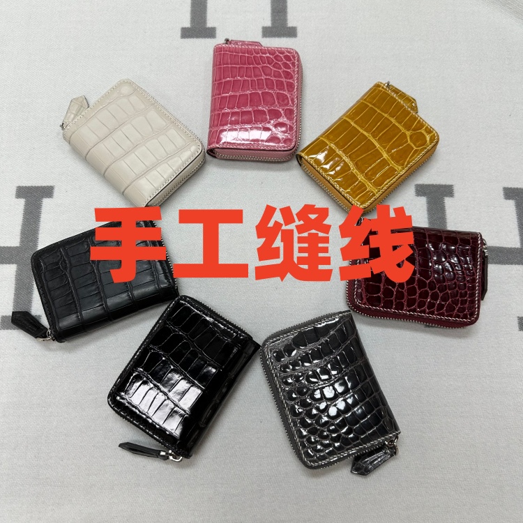 Hand-Sewn Wax Thread Imported American Alligator Belly Wallet with Multiple Card Slots, Genuine Leather Card Holder and Coin Purse