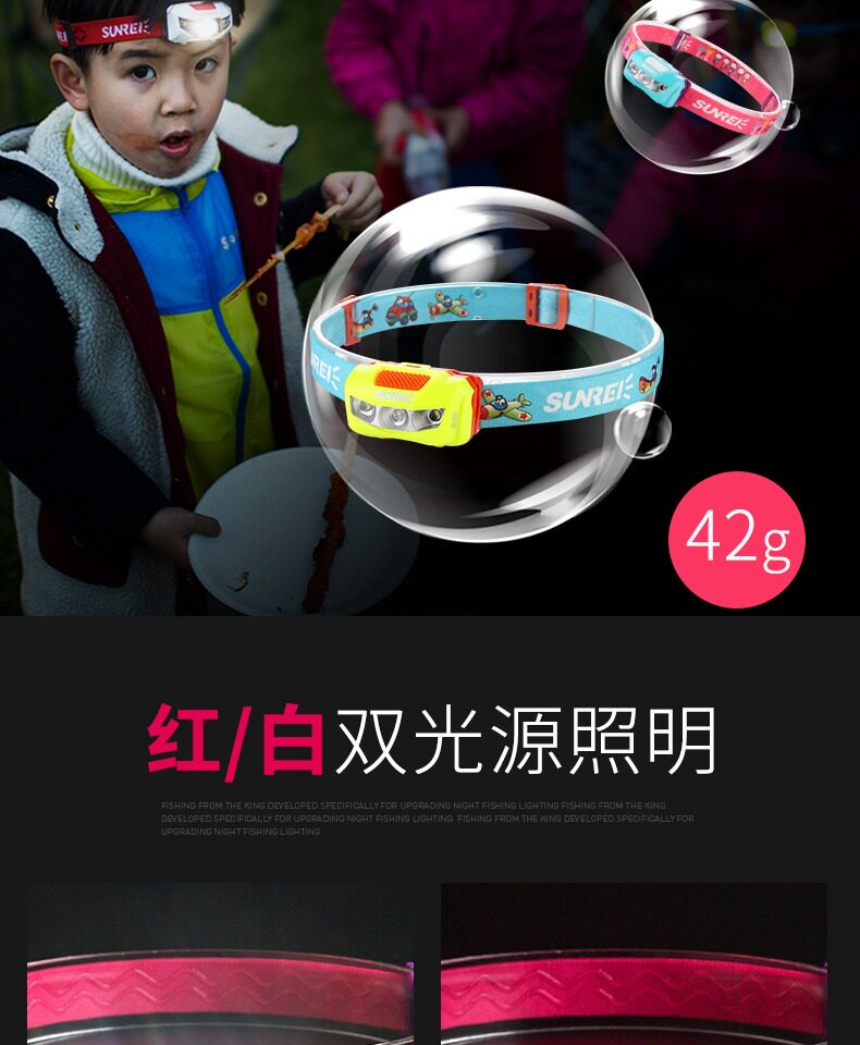 山力士儿童户外头灯 头戴式夜跑led登山露营灯夏令营防水头灯轻量详情4