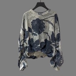 European Goods Popular This Year Tops Fancy Elegant Easiest for match Gray Green Print Round Neck Long sleeves Sweatshirt Women 2025