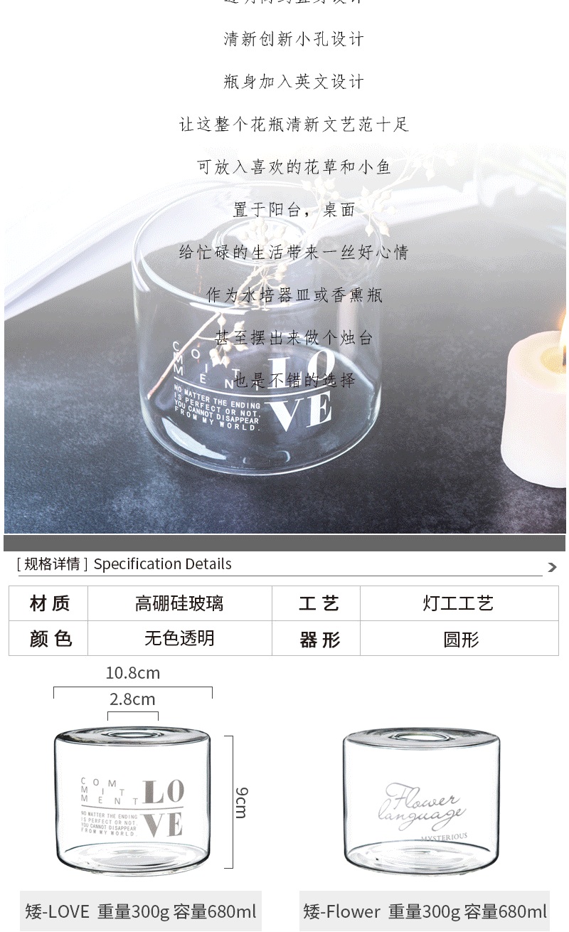Đơn giản nhỏ lỗ thủy tinh lọ Bắc Âu chịu nhiệt chai hương liệu đơn giản hoa khô bình hoa máy tính để bàn in ấn trang trí nhà - Vase / Bồn hoa & Kệ chậu treo trồng cây