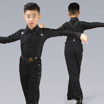 Childrens male Latin dance suit Boy performance Black shirt Boy boys practice performance short-sleeved dance suit summer