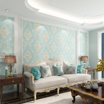 Retro blue wallpaper large flower non-woven European-style wallpaper extravagant TV background wall Living room bedroom 2021 new