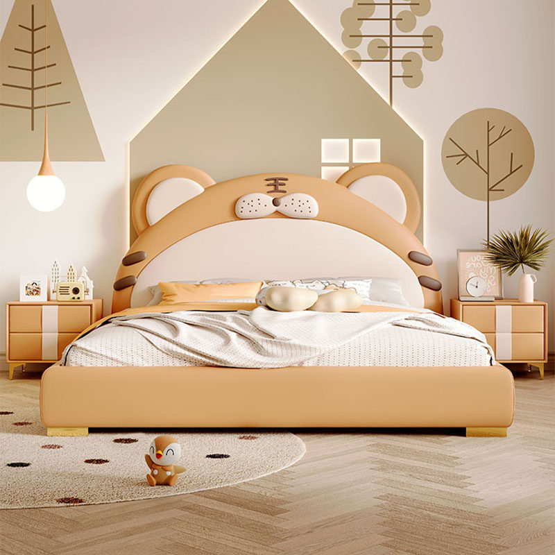 Children's bed boy cartoon tiger bed boy 1.5 meters single solid wood leather bed children's furniture small apartment