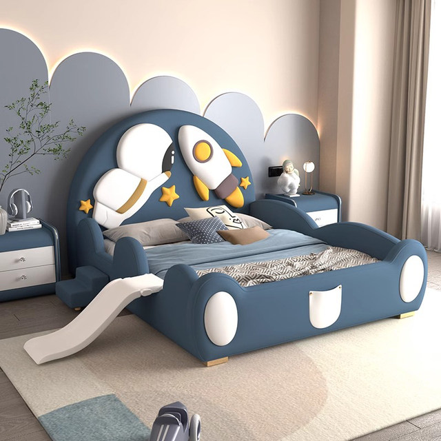 Children's bed boy bed cartoon astronaut boy 1 meter 5 single bed with guardrail small apartment children's furniture