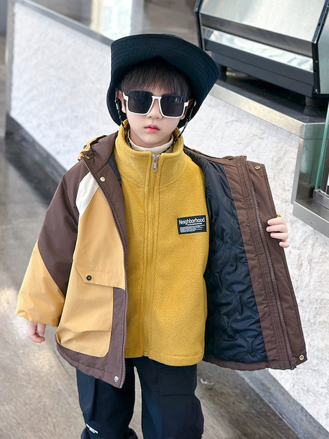 Boys' Autumn and Winter Quilted Jacket, Three-In-One Padded Coat, Thickened Outerwear, 2025 New Style, Children's Fashionable Winter Clothing