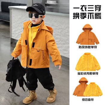 Boys' Three-In-One Jacket, Autumn and Winter Clothing, Detachable 2025 New Style, Korean Style, Fashionable and Cool Jacket for Kidsren