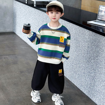 Boys' Spring Striped Sweatshirt Set 2026 New Style Little Boy Casual Sports Two-Piece Set Stylish Children's Clothing