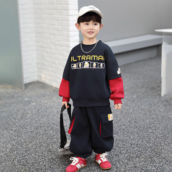 Ultraman Boys' Cartoon Sweatshirt Set, Spring Fashion Two-Piece Set for Boys, Stylish and Cool Casual Wear for Kids