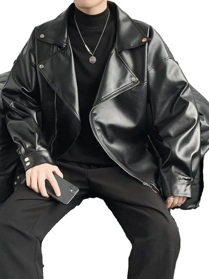 美式复古机车皮衣外套男秋季潮牌斜拉链大翻领短款飞行员皮夹克男