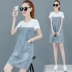 Váy giả denim hai mảnh giản dị của Hàn Quốc 2020 hè mới phổ biến phụ nữ thả lỏng tay ngắn - váy đầm váy đầm