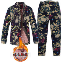 Middle-aged and elderly womens thick cotton-padded clothes winter clothes cotton-padded jacket cotton trousers loose large size cotton clothes camel hair warm suit old lady