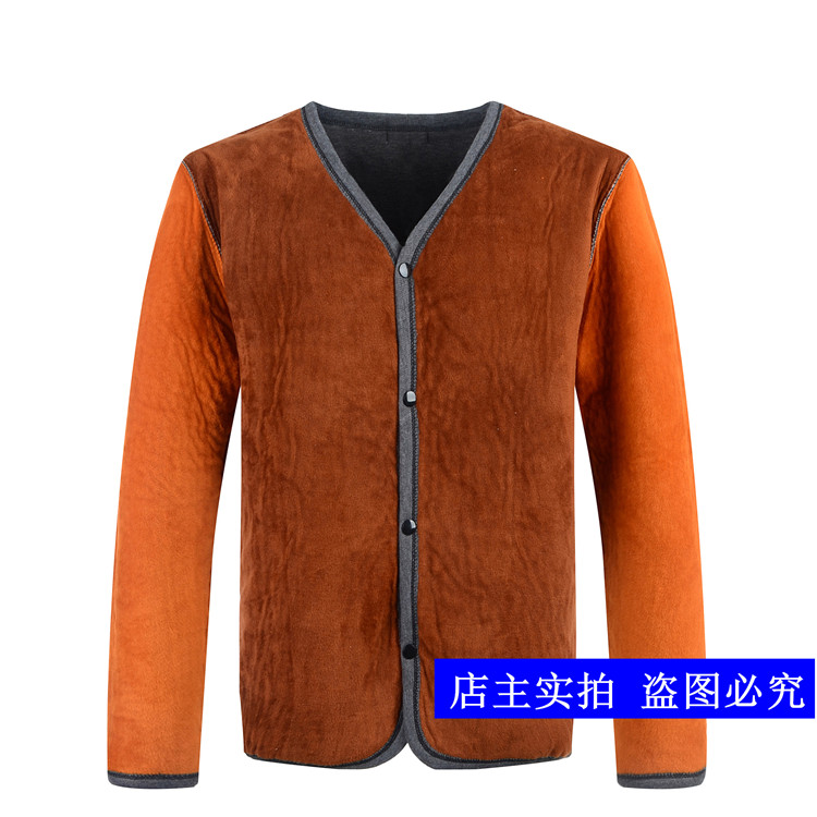 Của nam giới cộng với nhung dày trung niên đồ lót nhiệt cardigan mở ông già áo sơ mi mở bông lạc đà V-Cổ