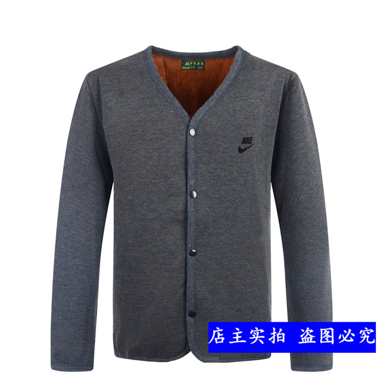 Của nam giới cộng với nhung dày trung niên đồ lót nhiệt cardigan mở ông già áo sơ mi mở bông lạc đà V-Cổ